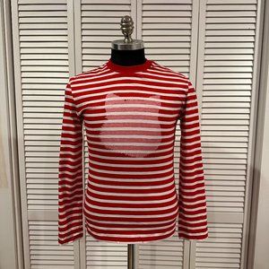 Maison Kitsuné Men's Red & White Striped Long sleeve t-shirt - Small